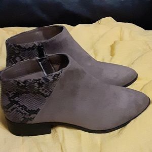 Bamboo Faux suede bootie, Taupe & snake pattern